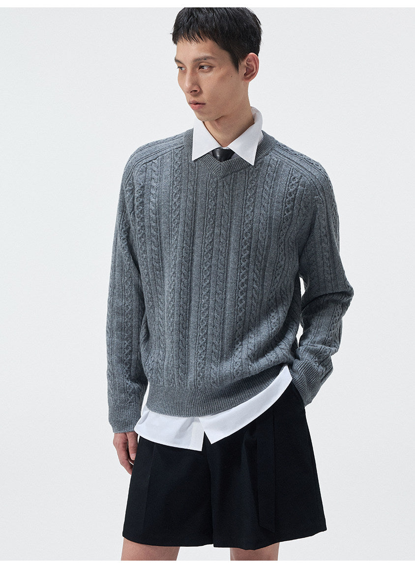 Classic Cable-Knit V-Neck Sweater