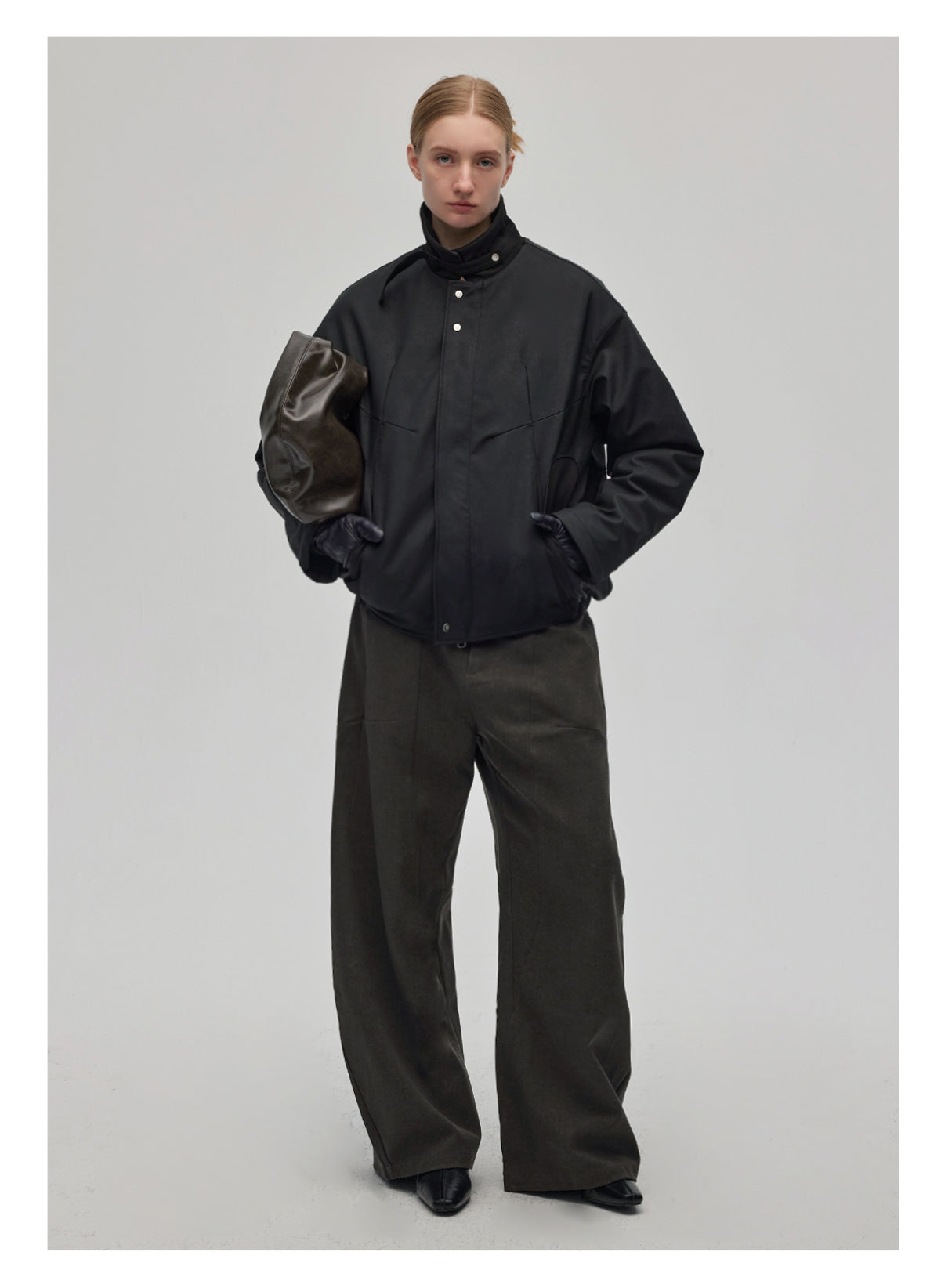 PU leather stitched short jacket