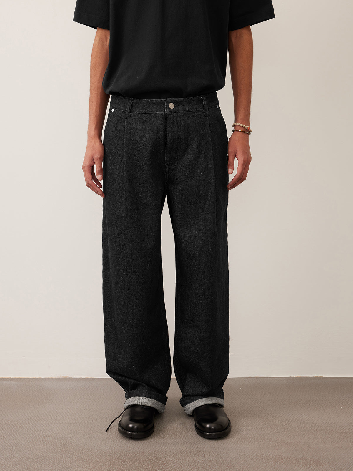 Single Pleats Loose Straight Jeans 12.25 oz.