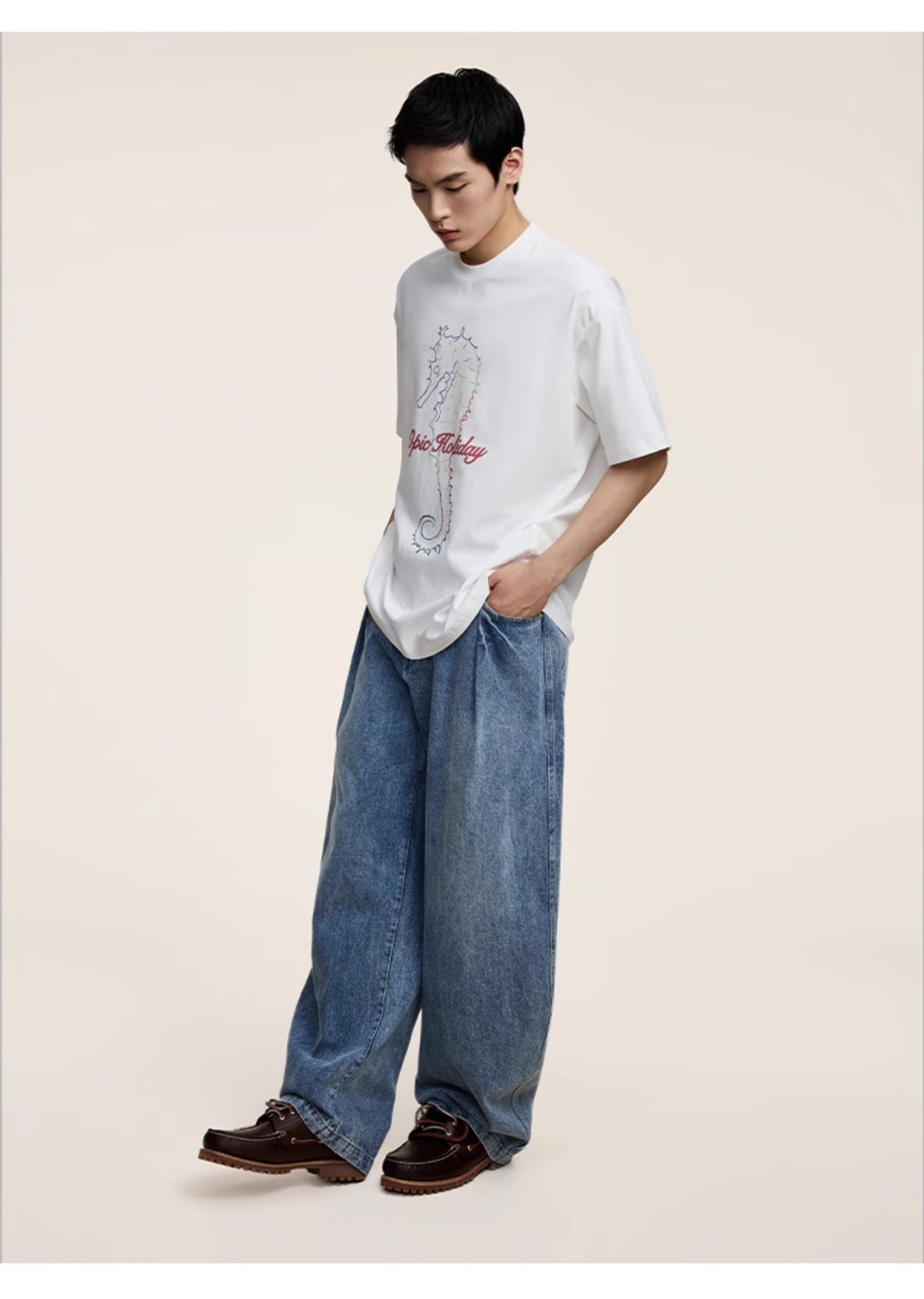 Retro washed casual denim pants