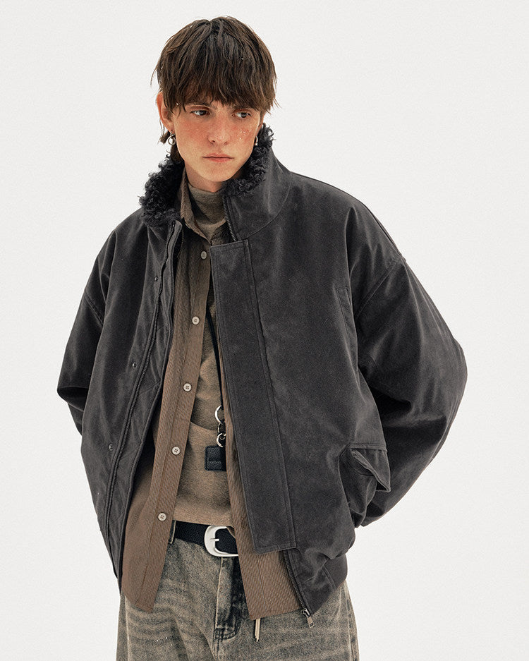 Suede Collar Cotton-Padded Jacket