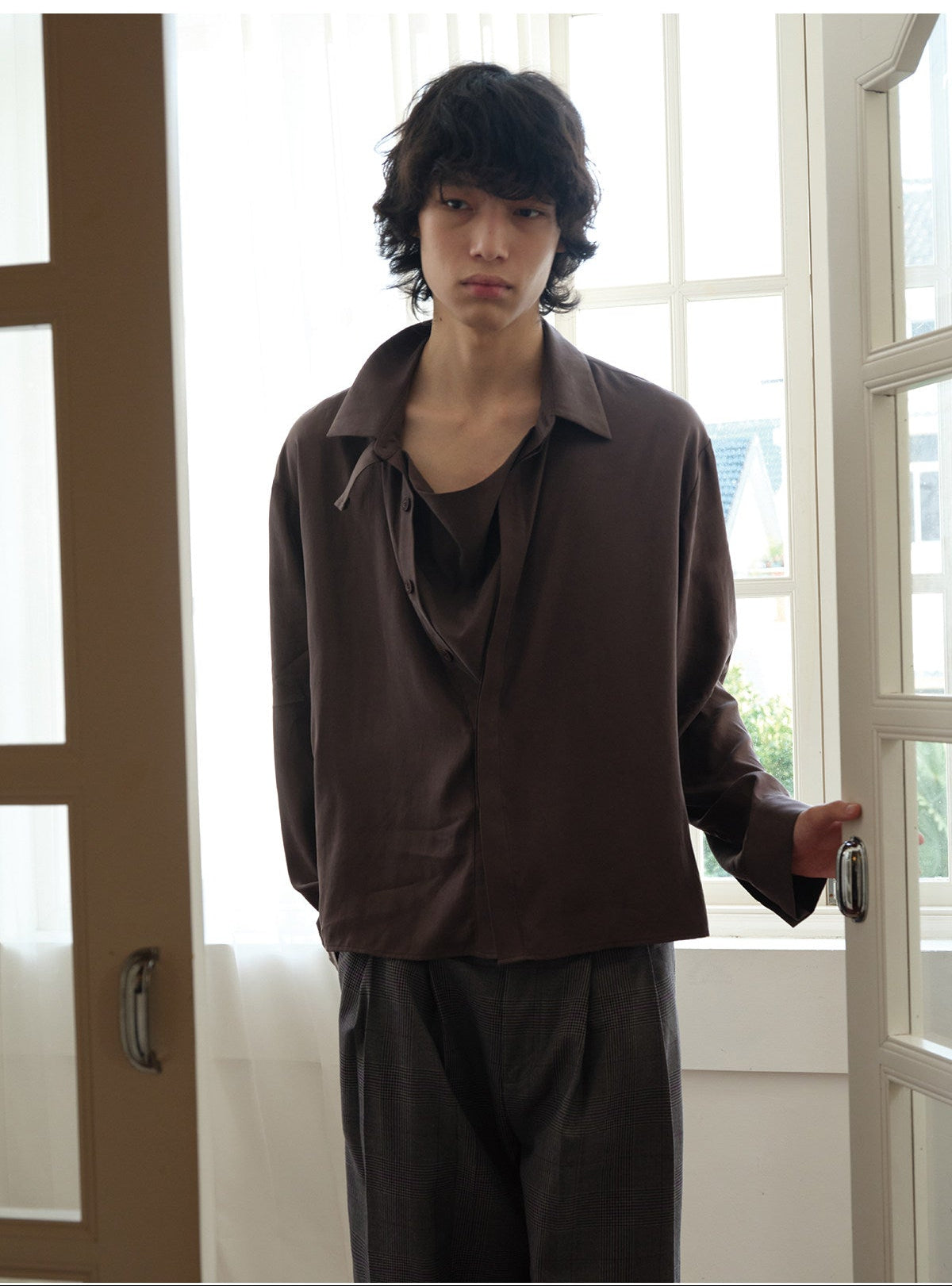 Draped Swing-Collar Shirt