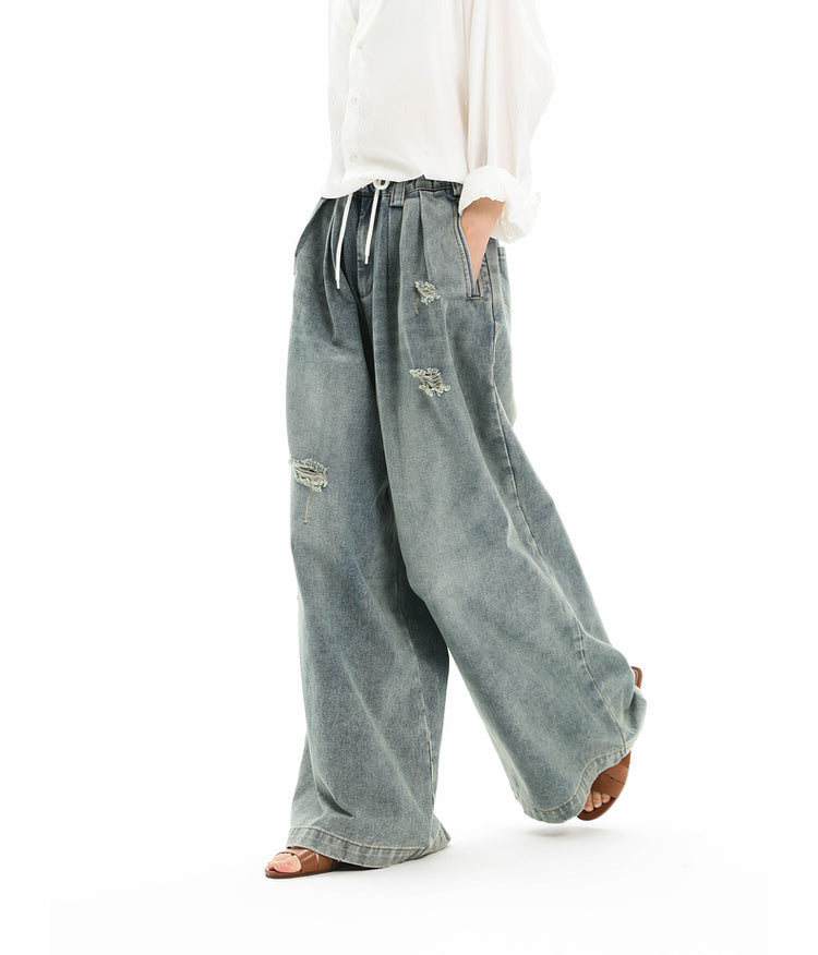 Multi-washed drawstring wide-leg jeans