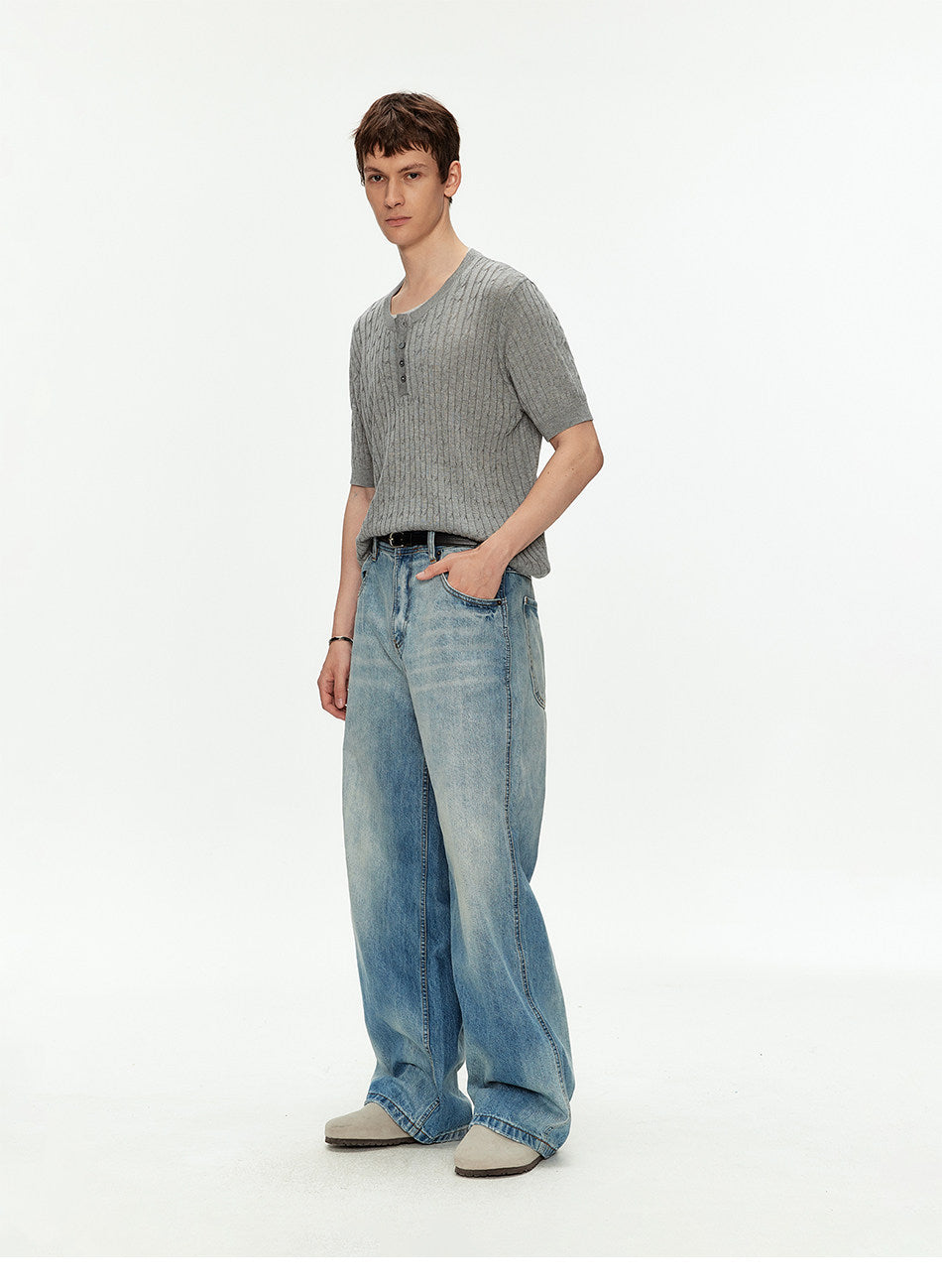 Henry-Neck Knit Shirt