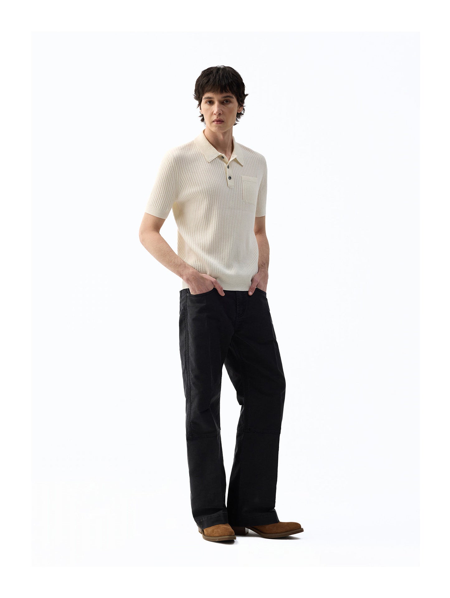 Vintage-Style Washed Denim Pants