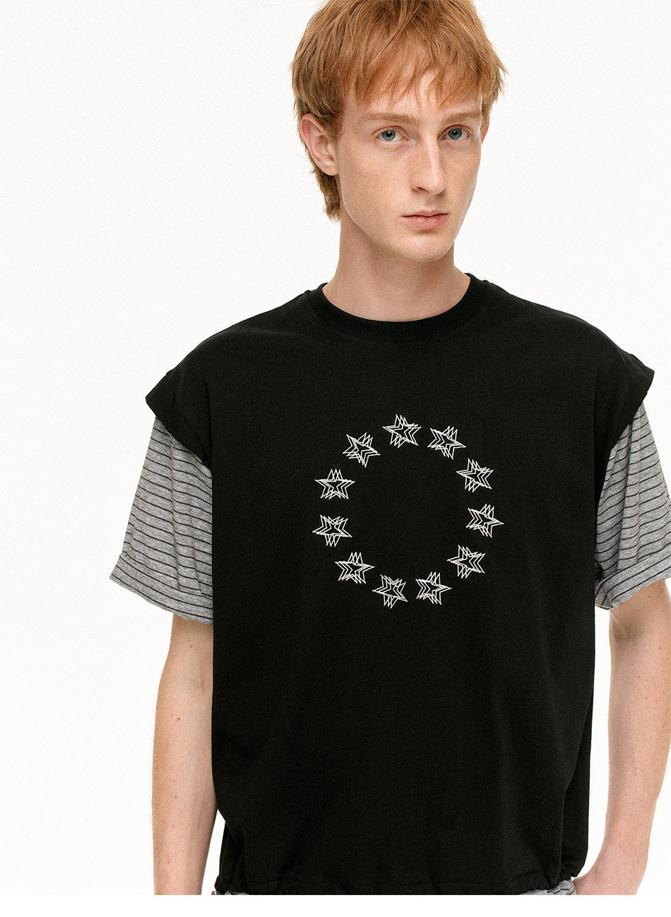 Faux Two-Piece Star-Print T-Shirt