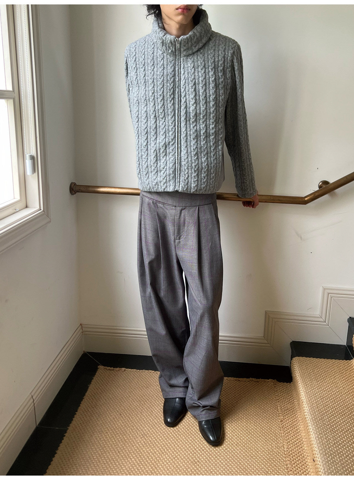 Checkered Double-Tuck Casual Pants