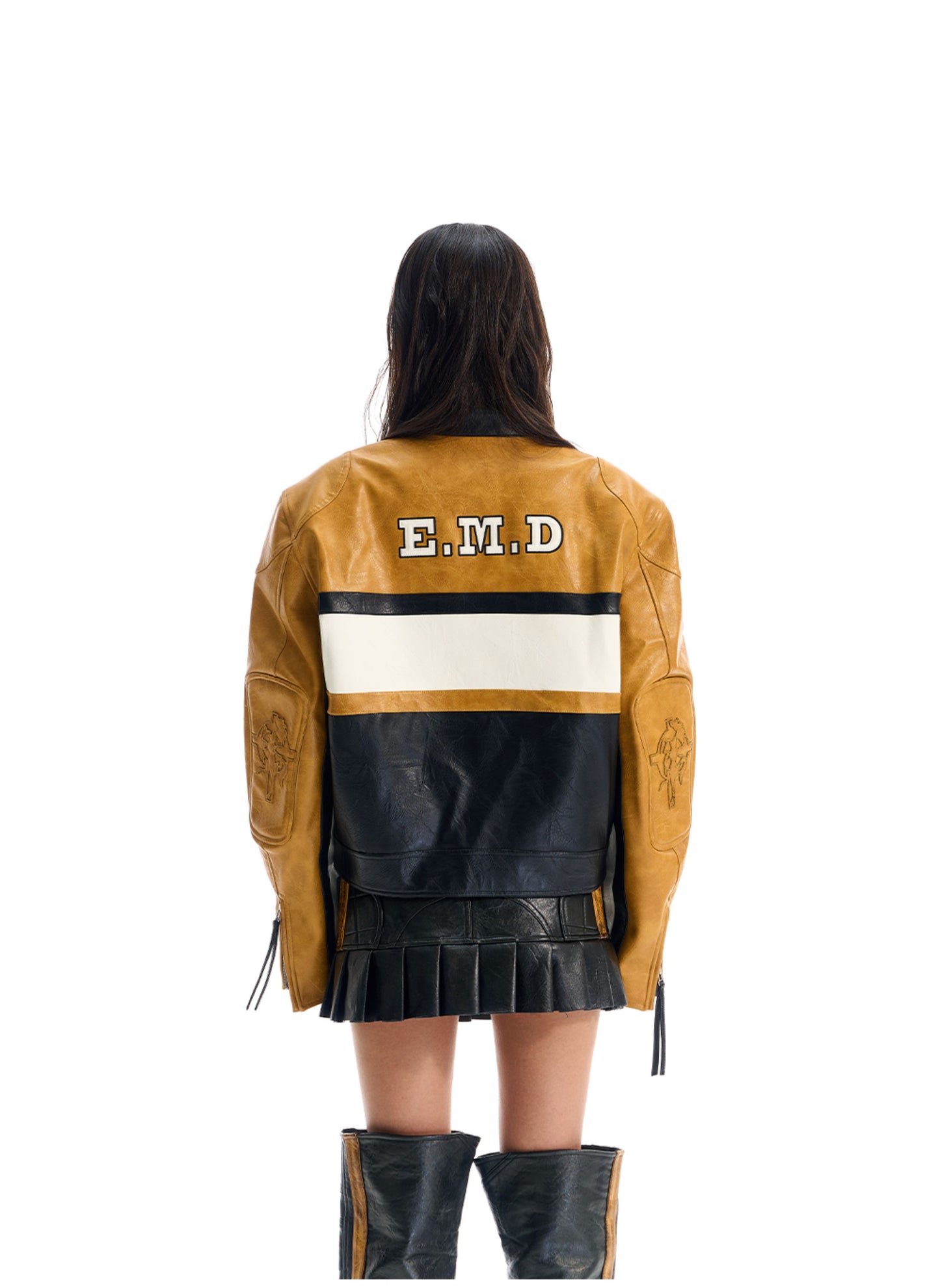 Contrast Color Leather Jacket