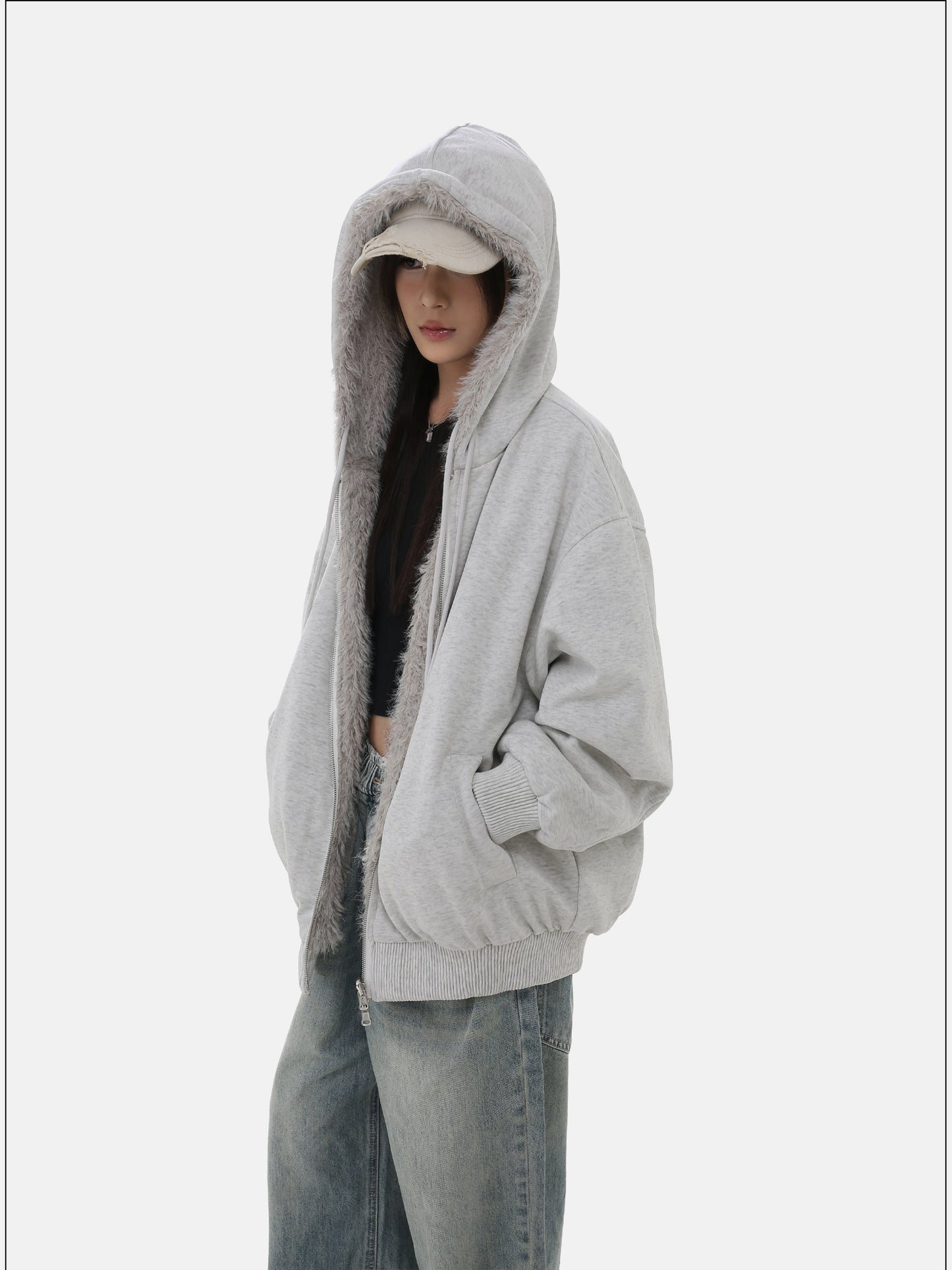 Fleece-Lined Casual Zipper Sweatshirt