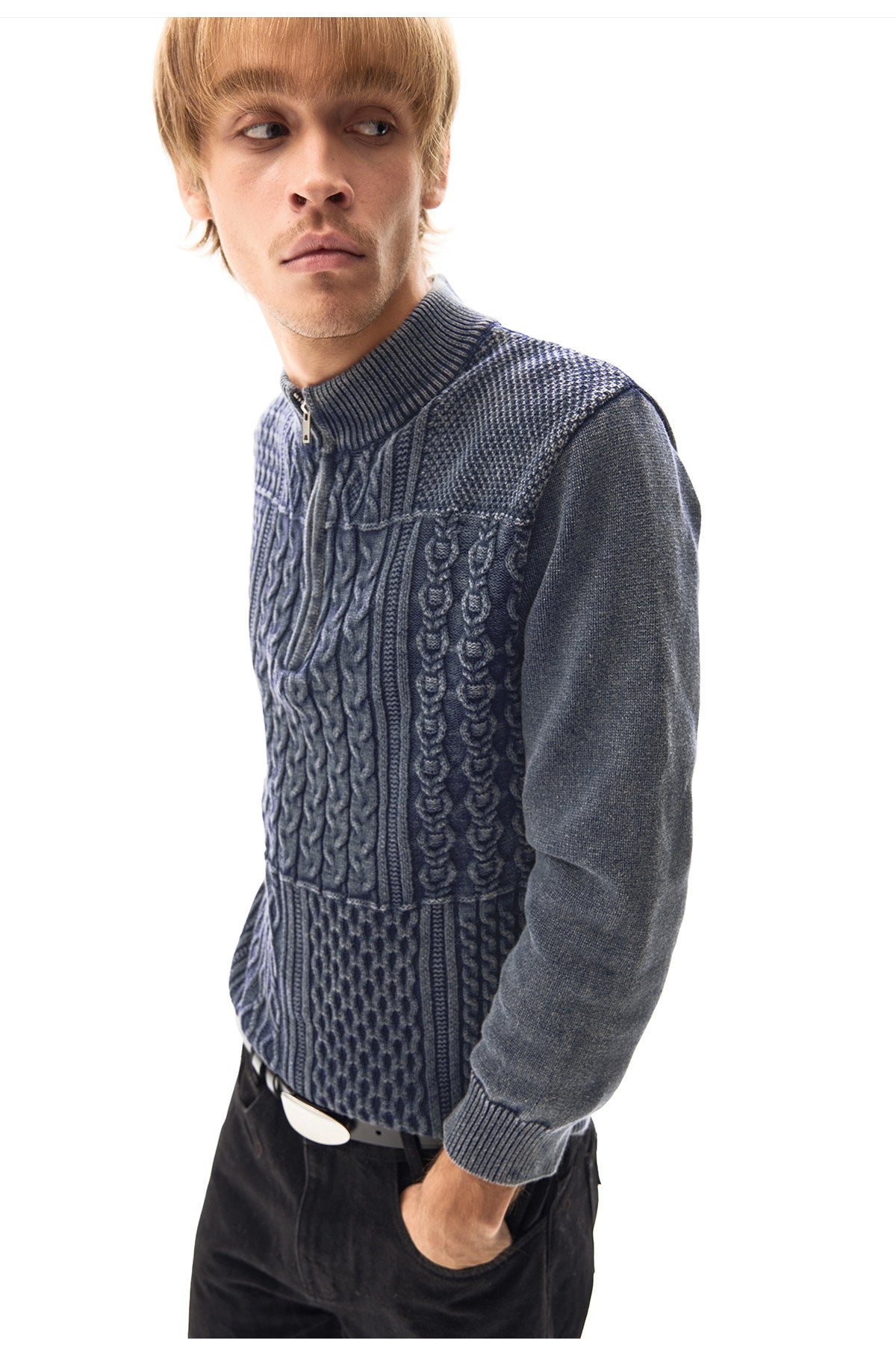 Cable Texture Jacquard High-Neck Sweater