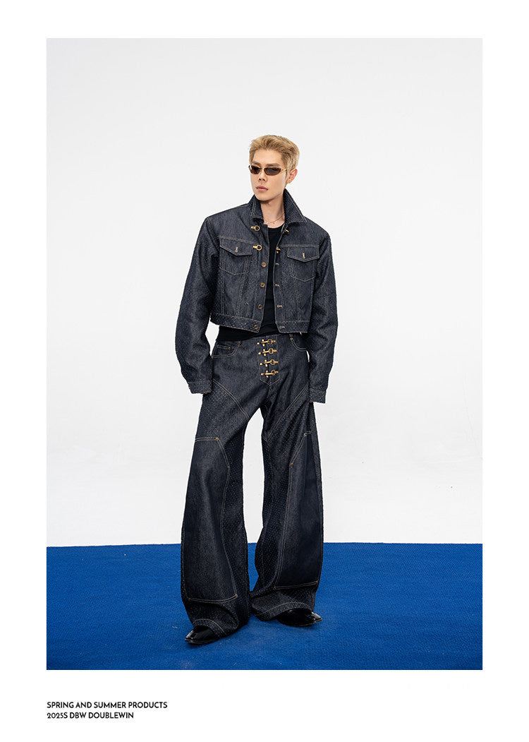 Denim Jacket with Leather Eyelets