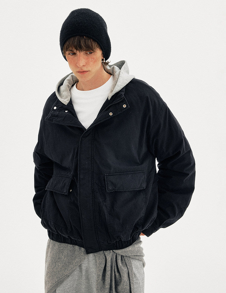 Patchwork Faux Two-Piece Thick Jacket