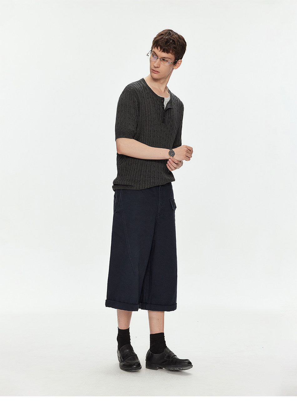 Henry-Neck Knit Shirt