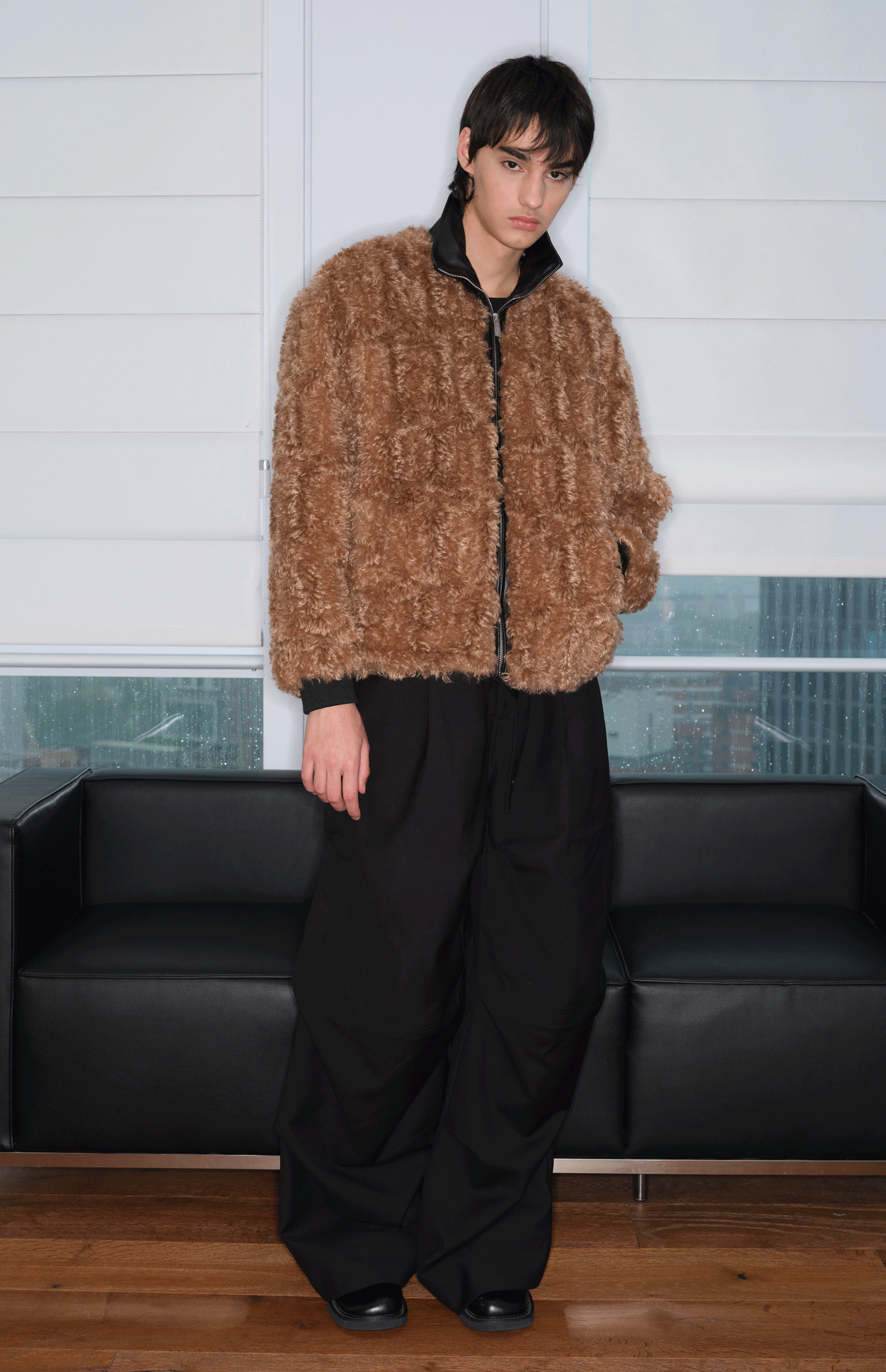 Fur jacket with zipper design