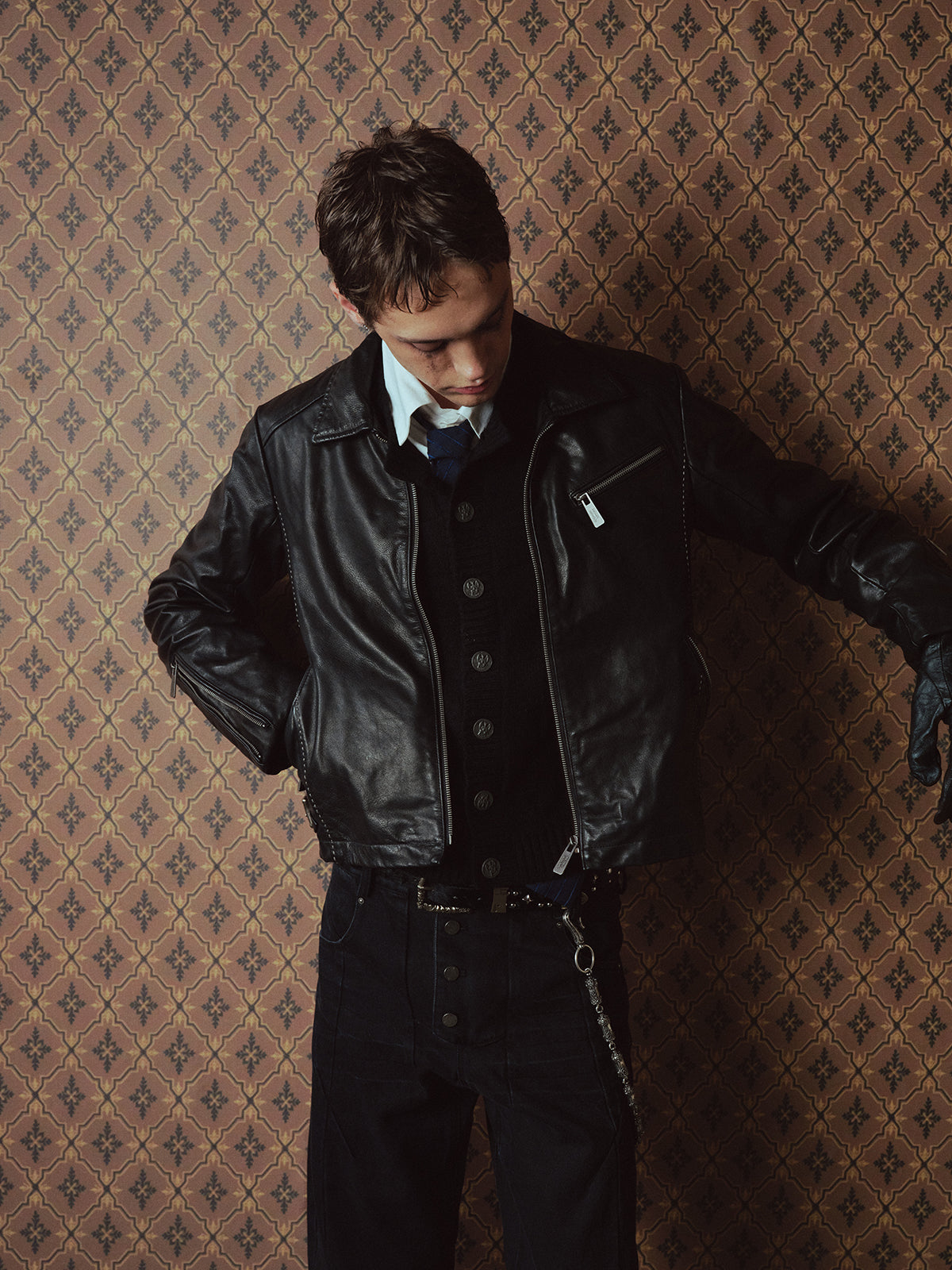 Zipper-Front Washed Leather Jacket