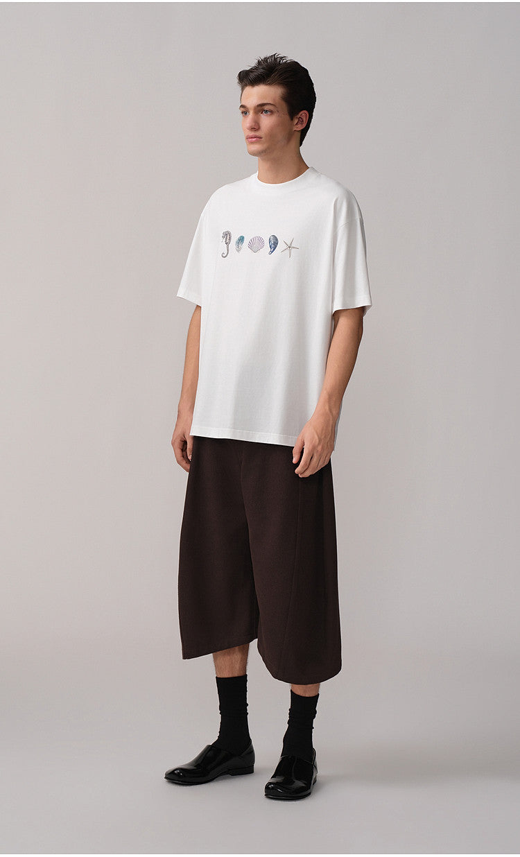 Round-Neck Loose-Shoulder Printed T-Shirt