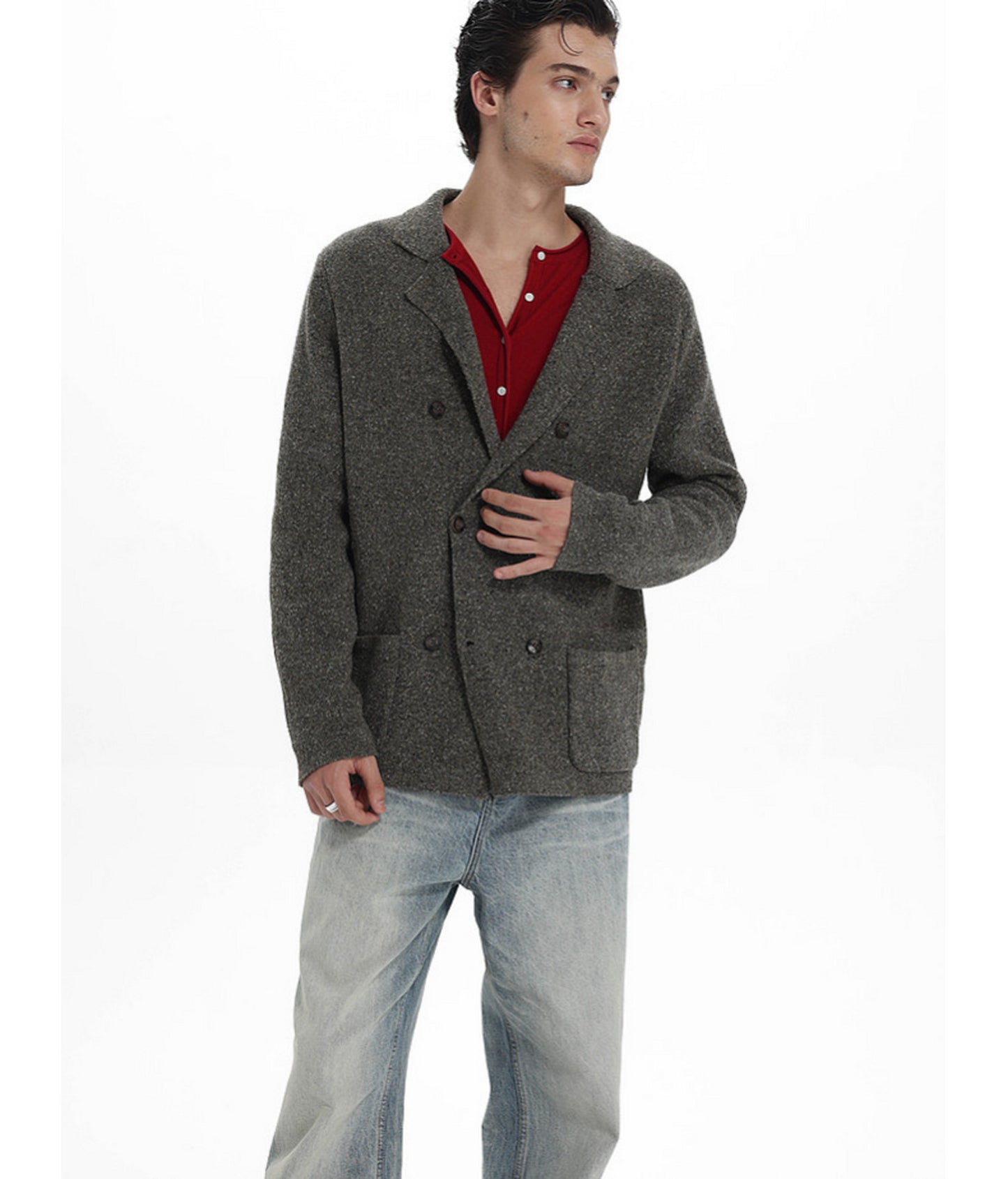 Double-Breasted Casual Knit Jacket