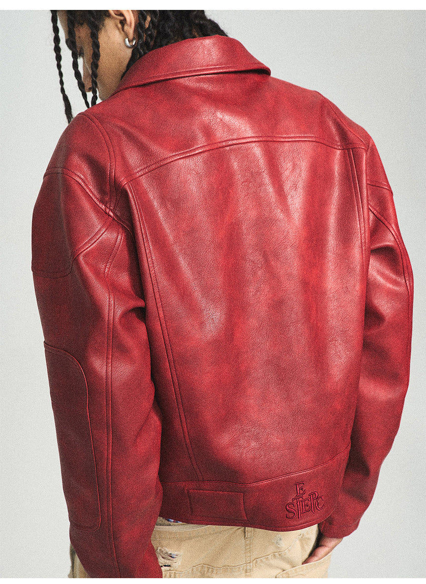 Washed Wide Fit Leather Jacket