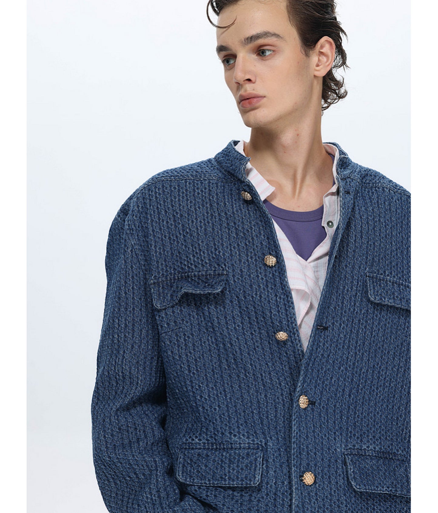 Vintage Stand-Collar Denim Jacket