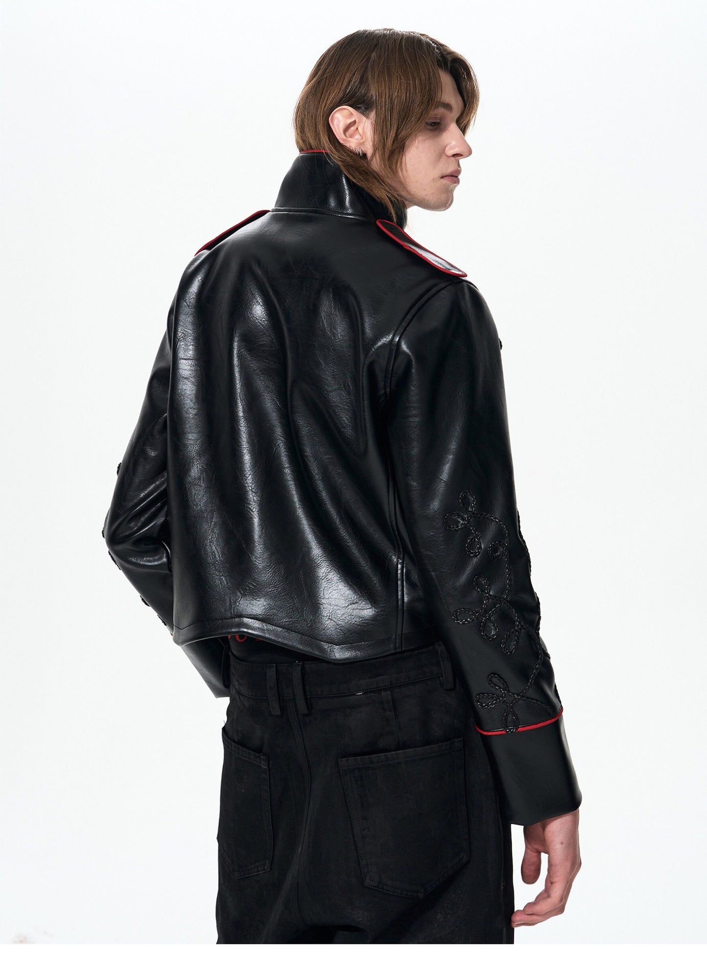 Rope Embroidery Leather Jacket