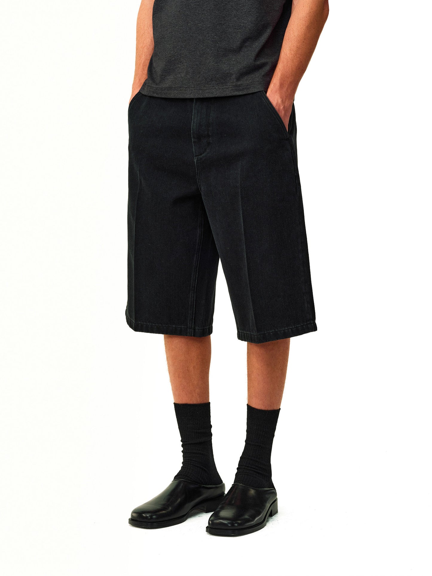Center-Stitch Denim Shorts