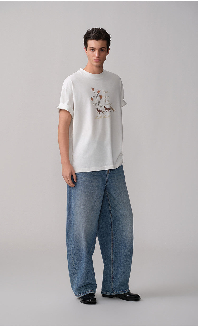 Hand-Painted Style Round-Neck T-Shirt
