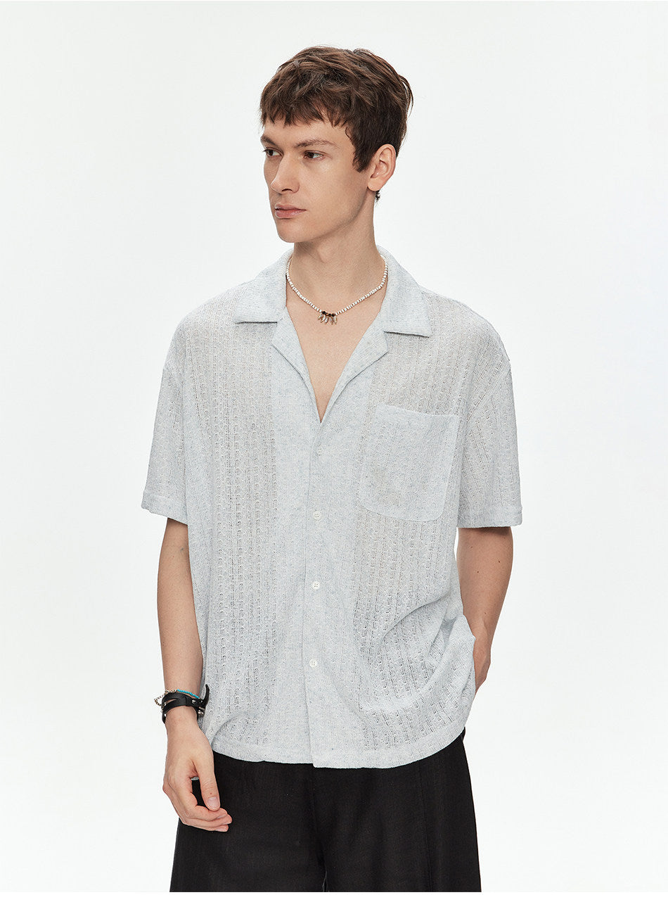 Cuban-Collar Sheer Shirt