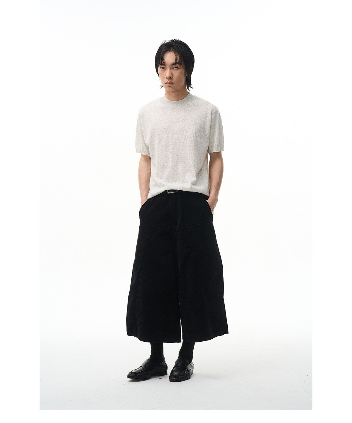 Color-Blocked Half-High-Collar Knit Shirt