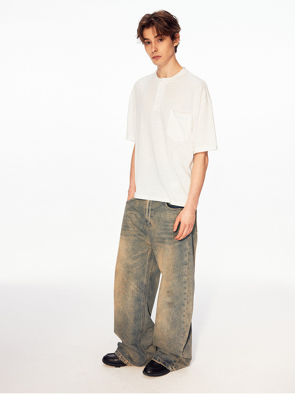 Henry Collar Linen-Look T-Shirt
