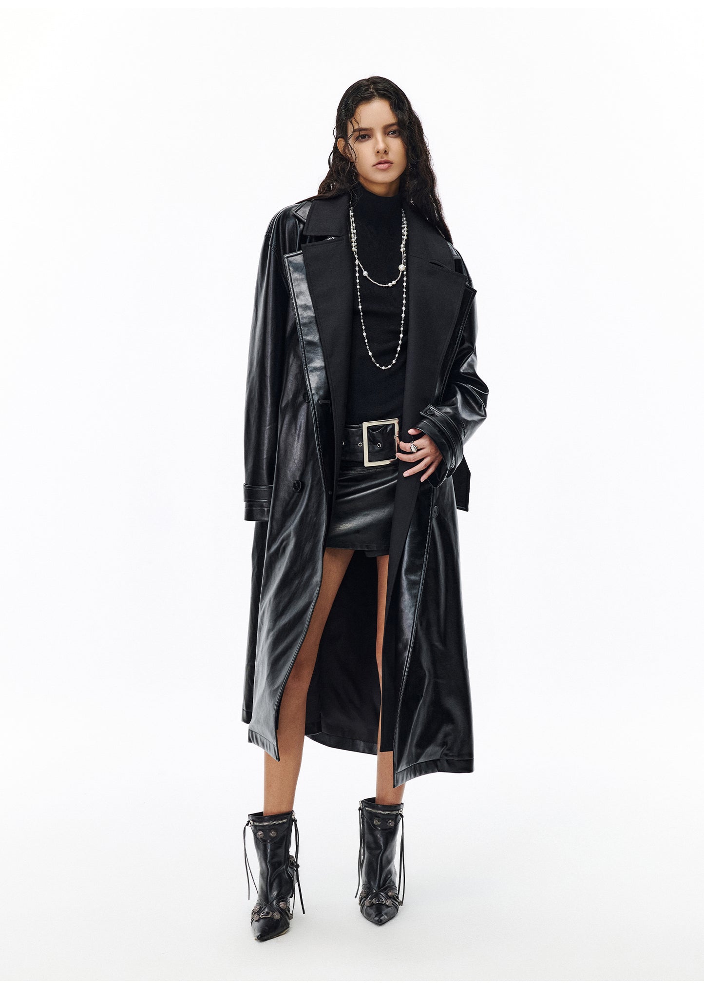 Faux two-piece long coat