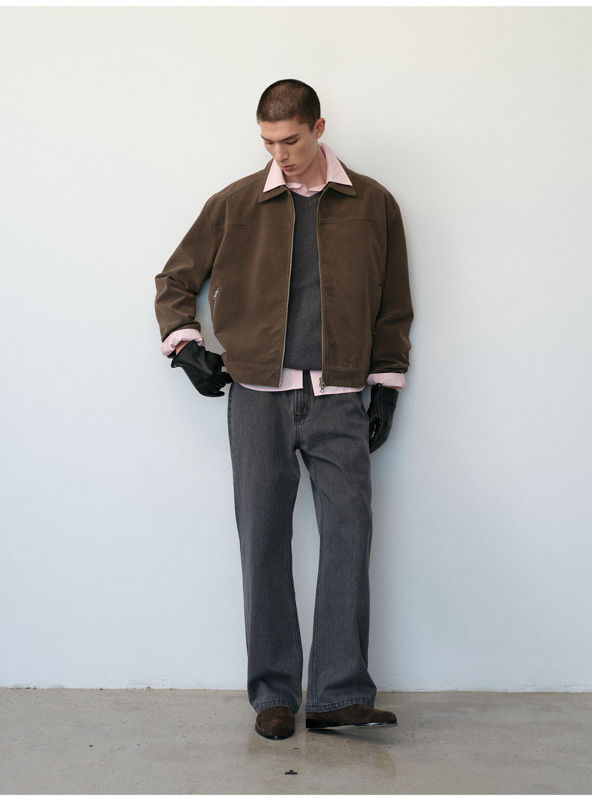 Short Box Jacket with Lapels in Faux Suede