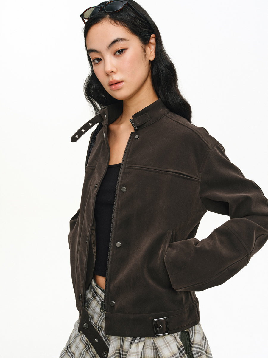 PU Leather Stand Collar Jacket