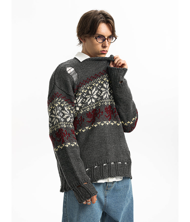 Jacquard Round Neck Knit