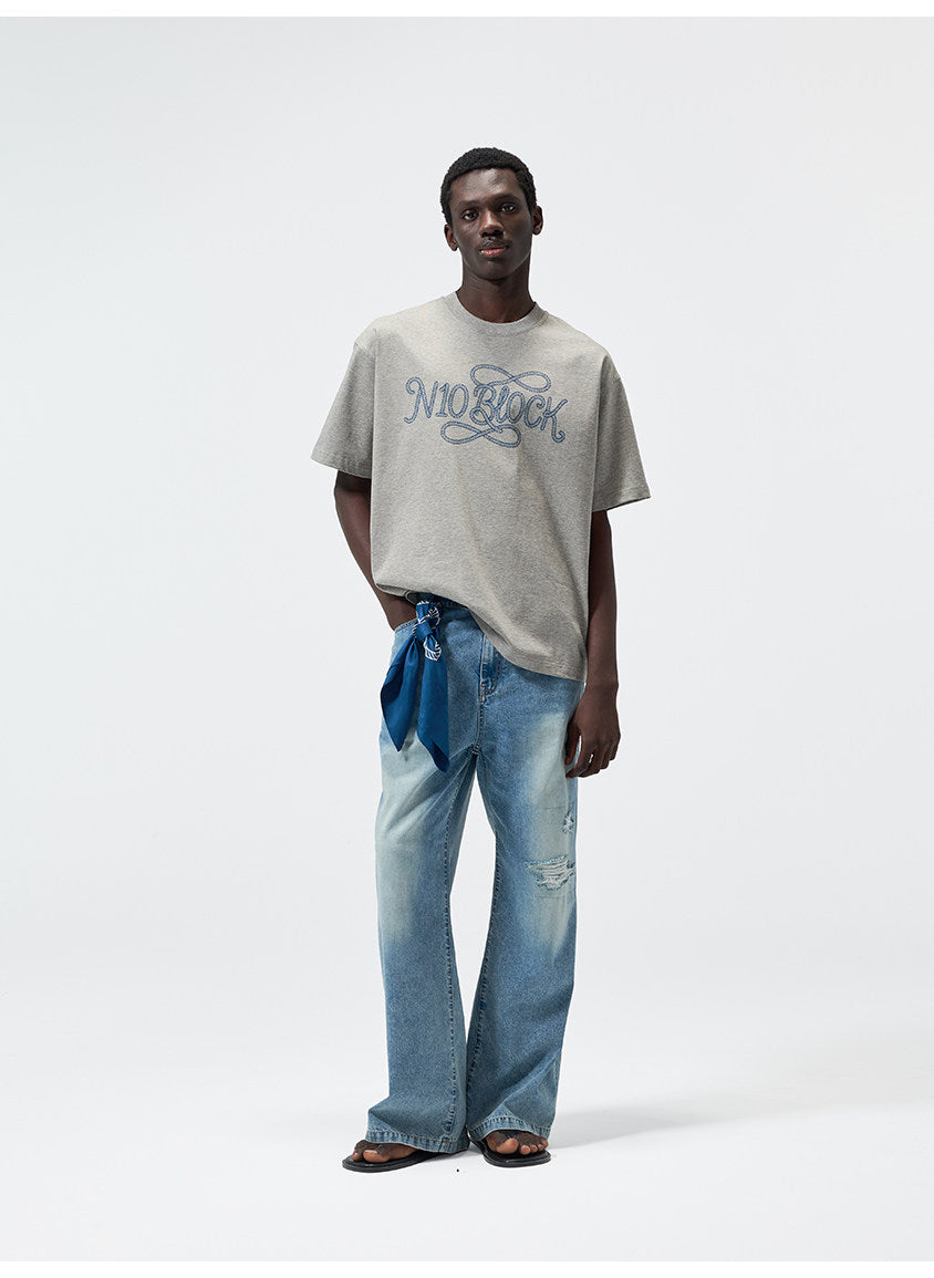 Water-Based Paste Print Crew Neck T-Shirt