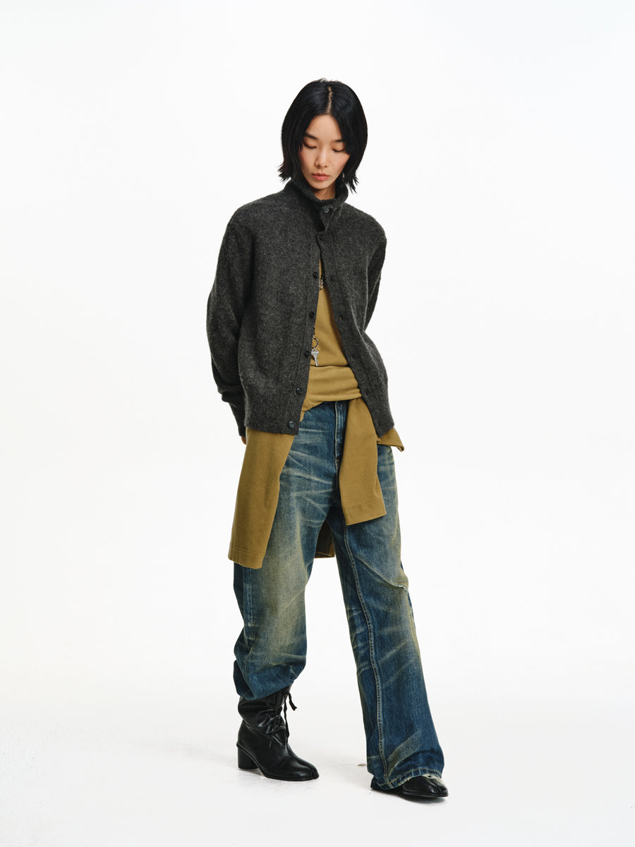 Two-Tone Wool Blend Cardigan