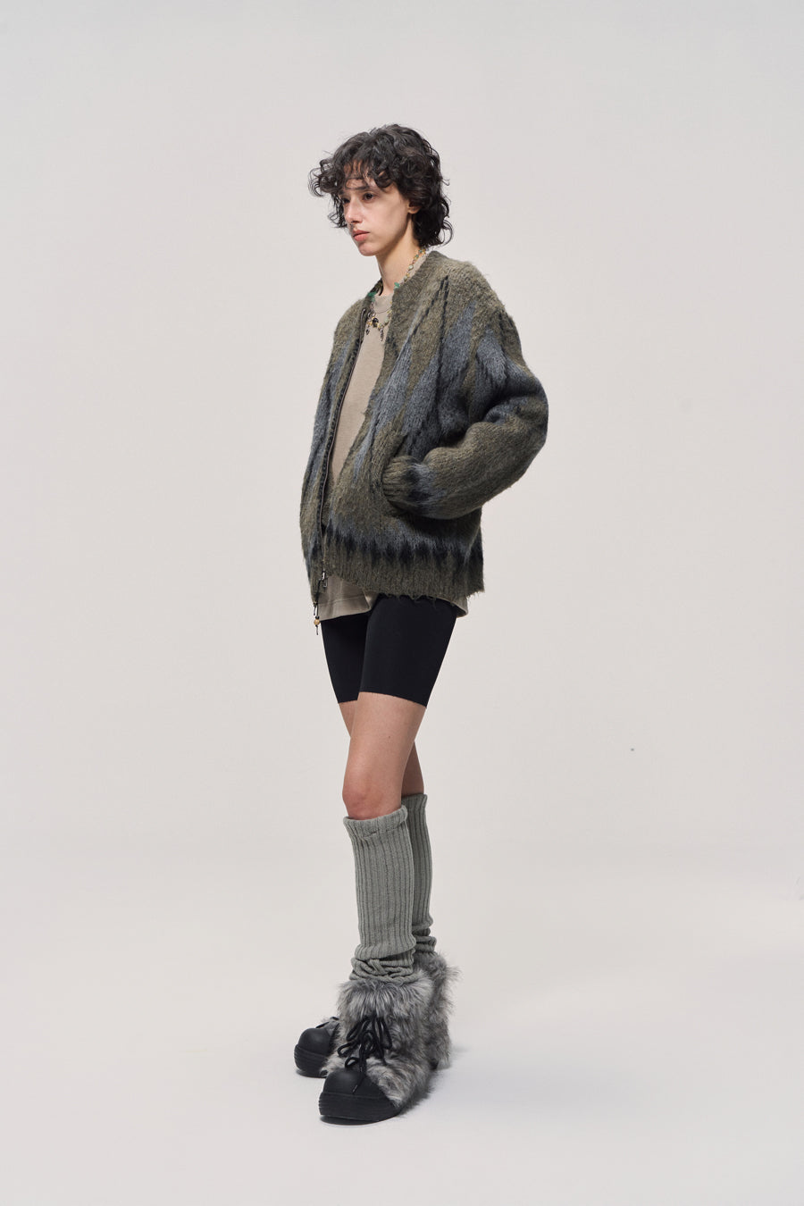 Fair Isle Wool Blend Zip Cardigan