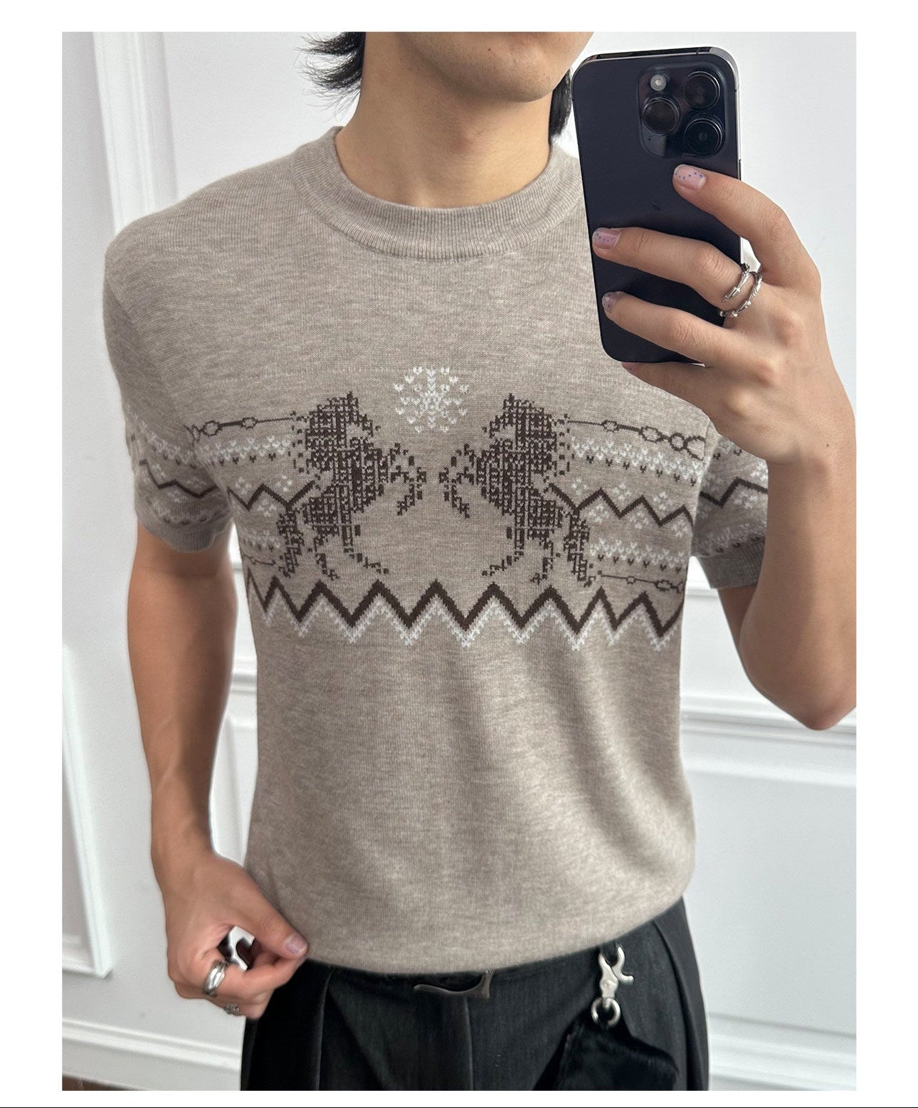 Wool Blend Crew Neck Knit Shirt