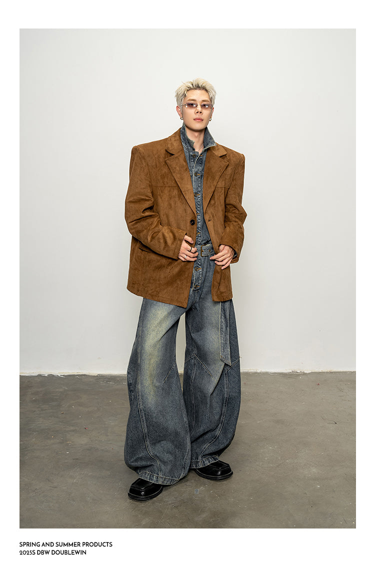 Shoulder Pad Denim Jumpsuit