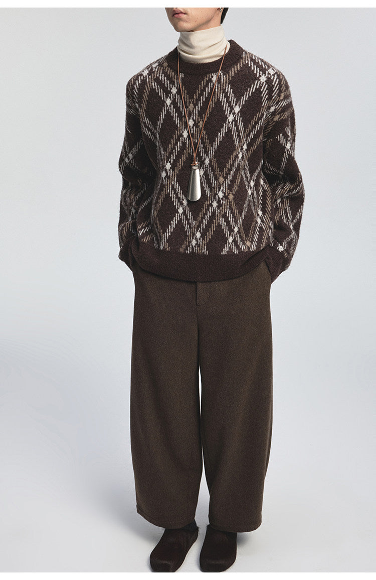 Diamond Pattern Crew Neck Sweater