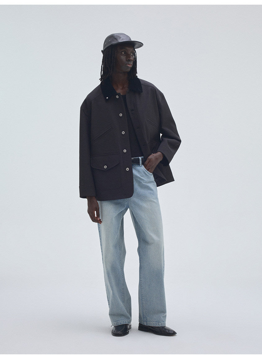 Corduroy Jacket with Collar and Multiple Pockets