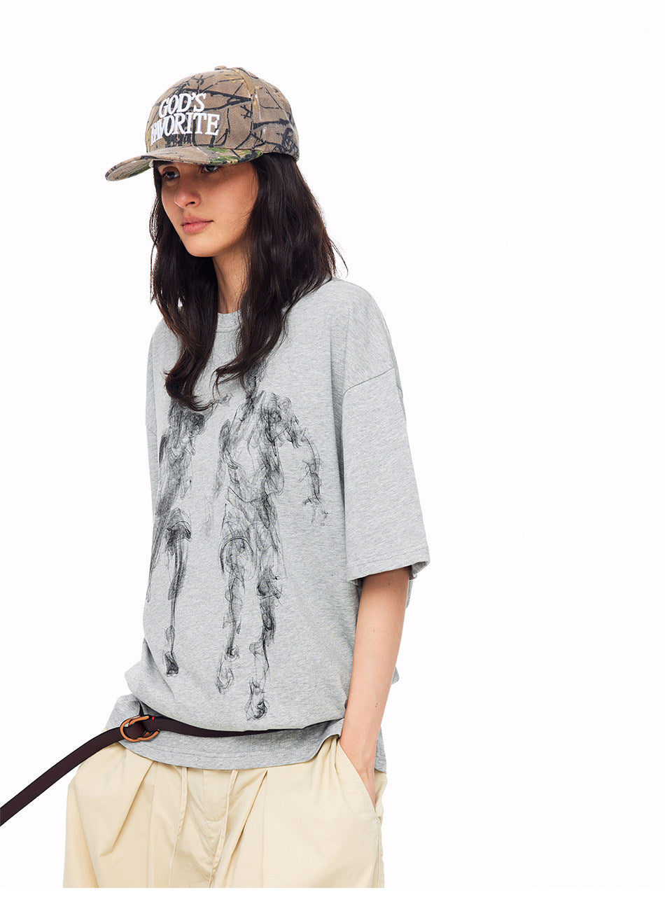 Retro Hand-Painted Print T-Shirts