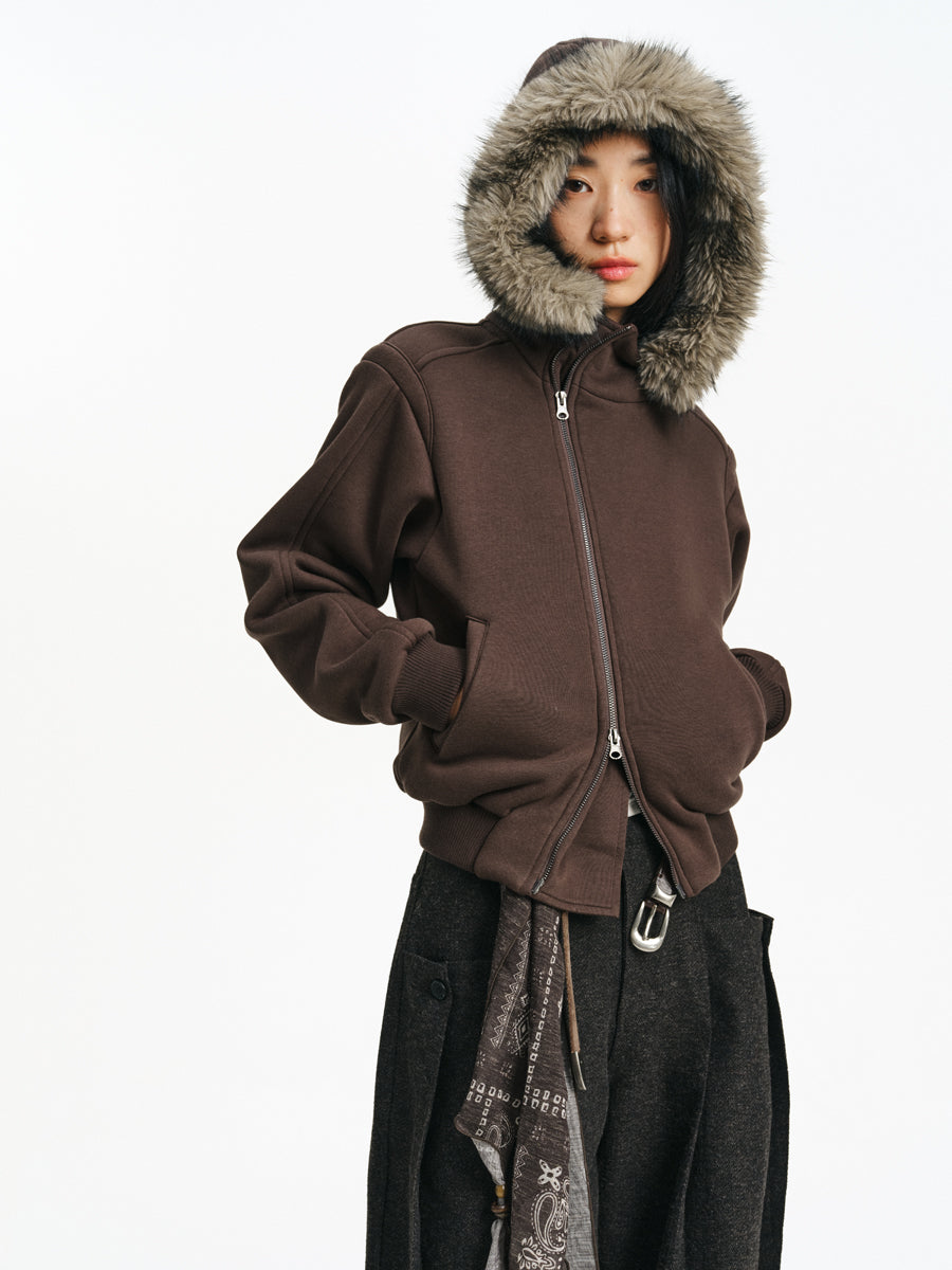 Fur Collar Short Sweatshirt