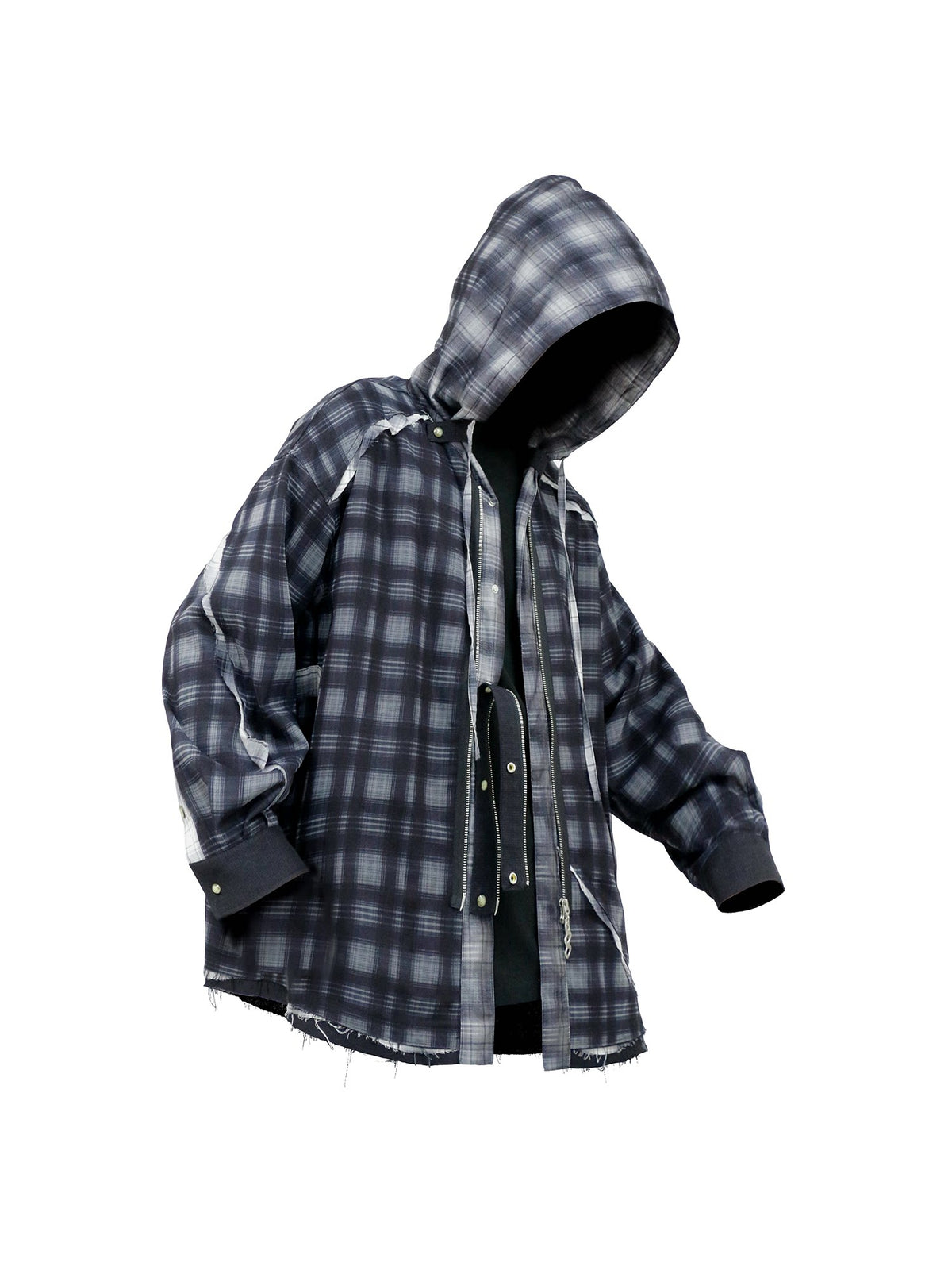 Mesh-Look Two-Piece Loose-Fit Casual Shirt with Hood