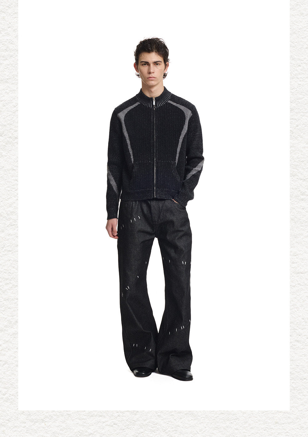 Slim Stand Collar Color-Block Zipper Knit Jacket