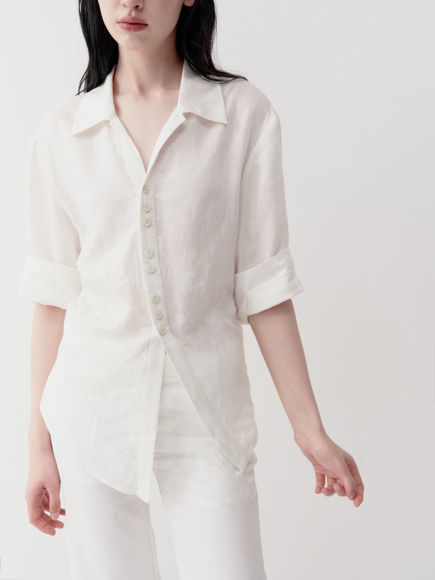 Shirt with Diagonal Placket and Slit