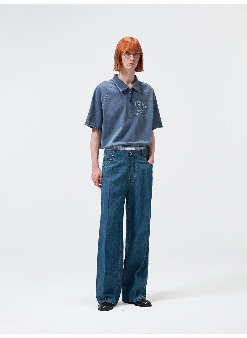 Open-Front Collar Polo Shirt