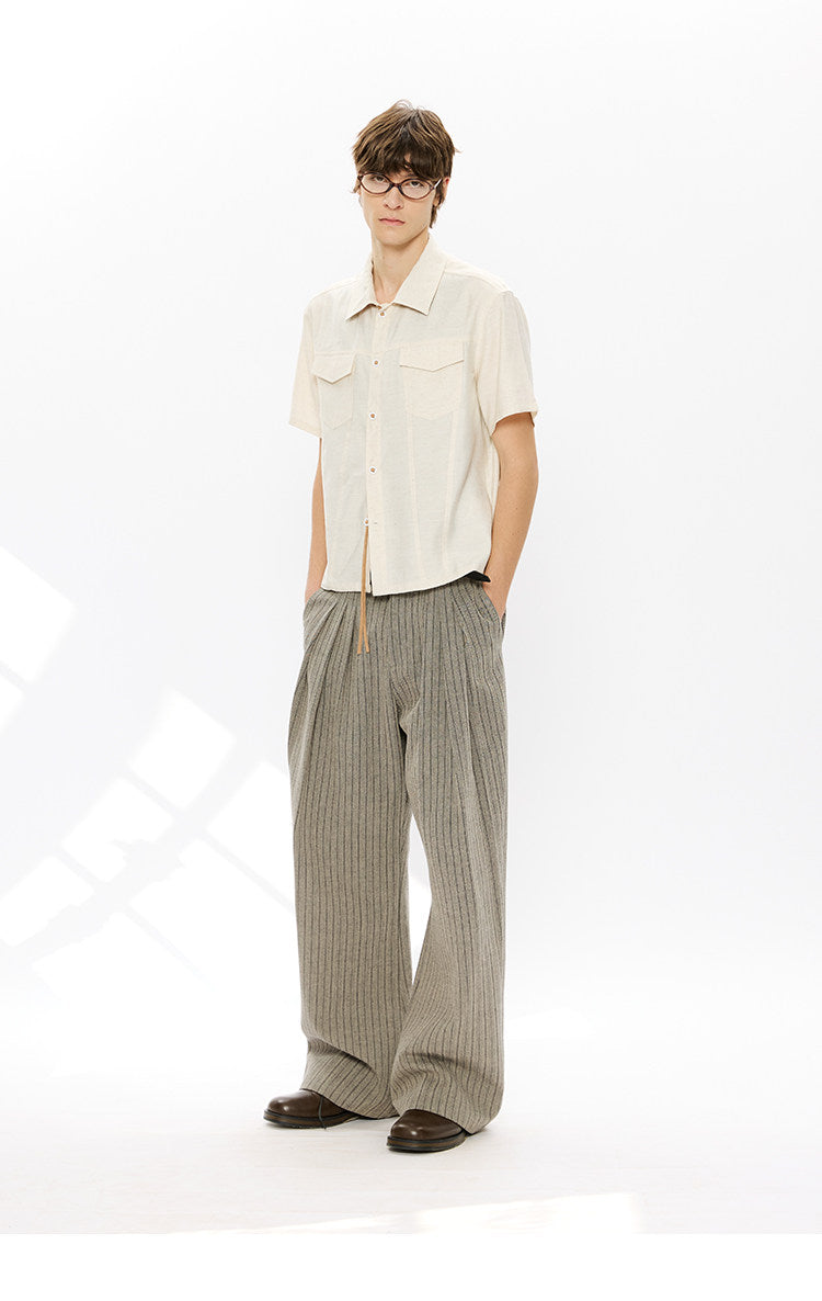 Linen button-down casual shirt with tassels