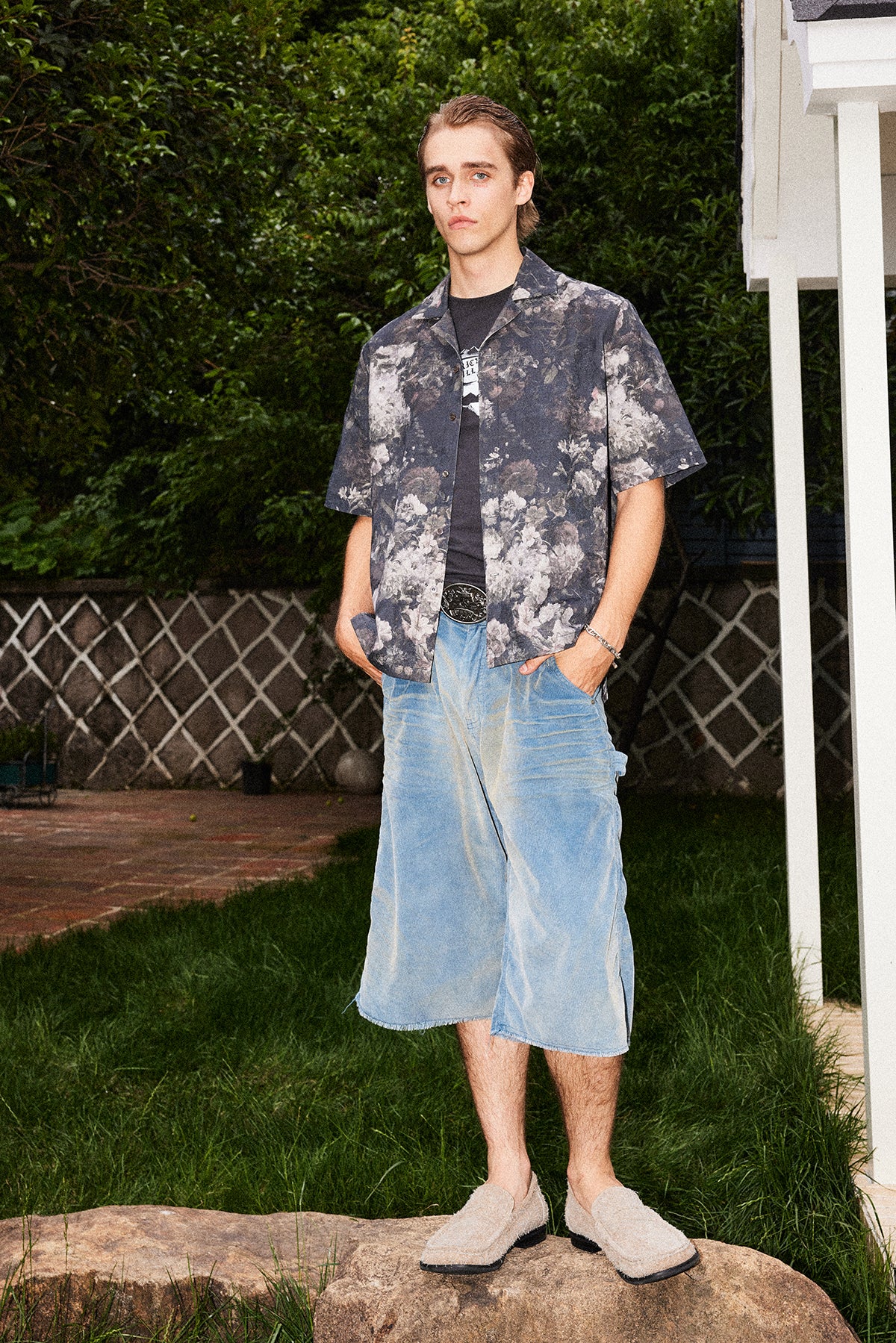 Cotton and linen lapel shirt