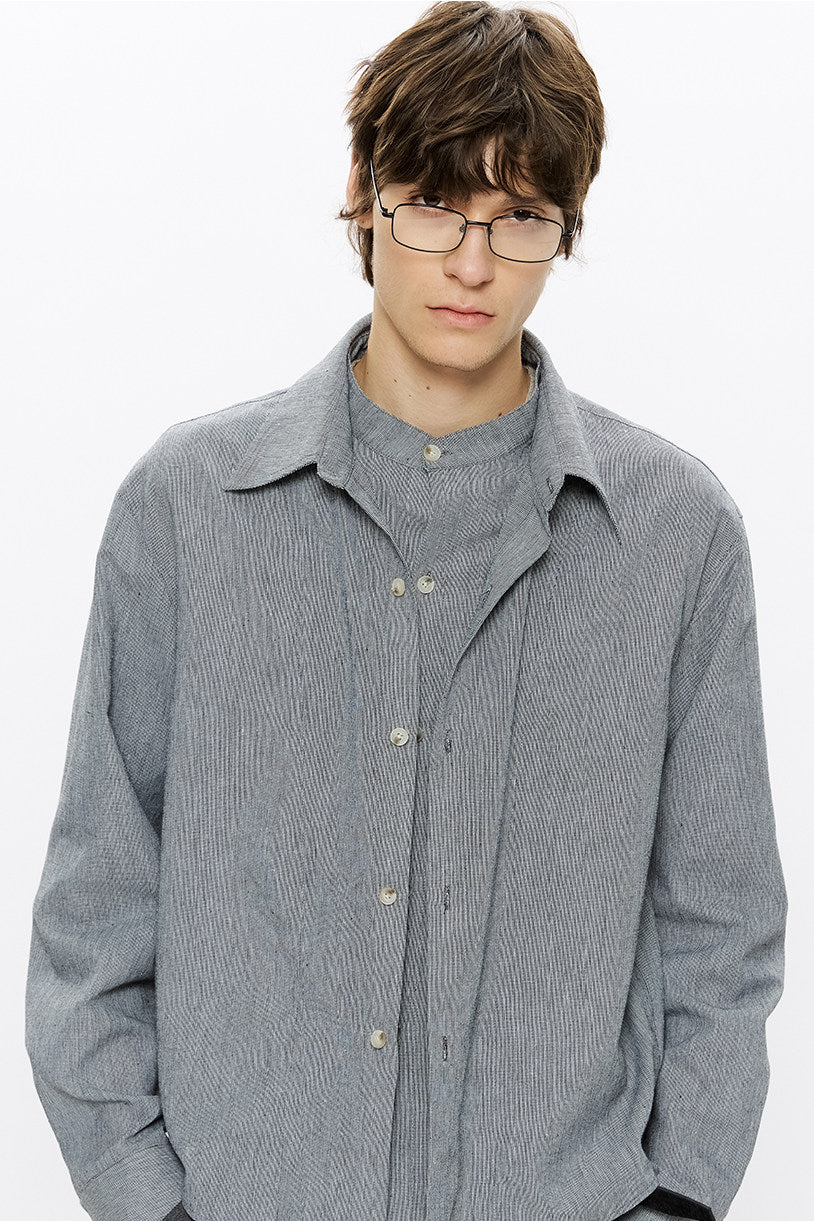 Faux Two-Piece Checkered Shirt