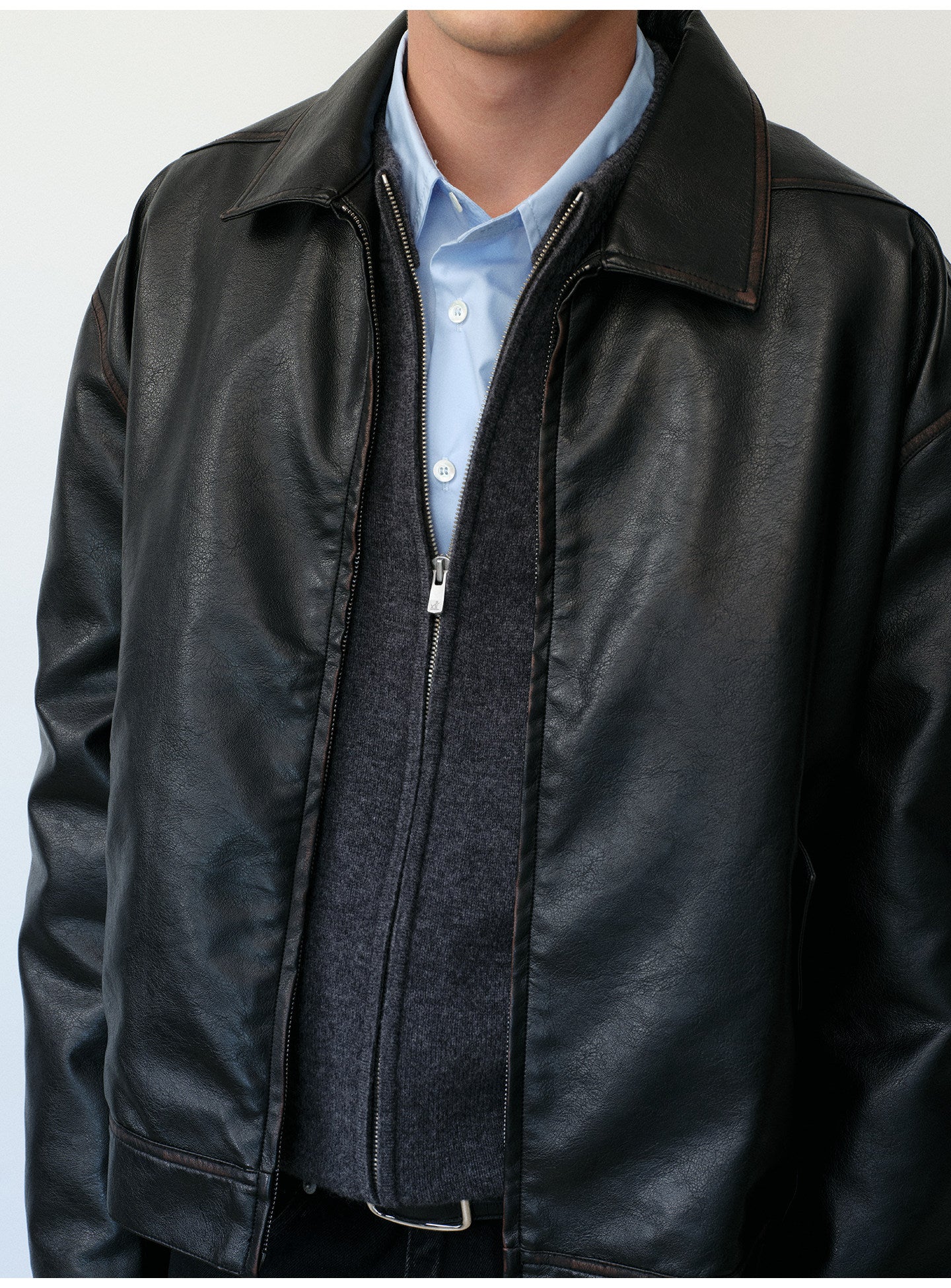 Boxy Short Leather Jacket with Simple Wash Finish